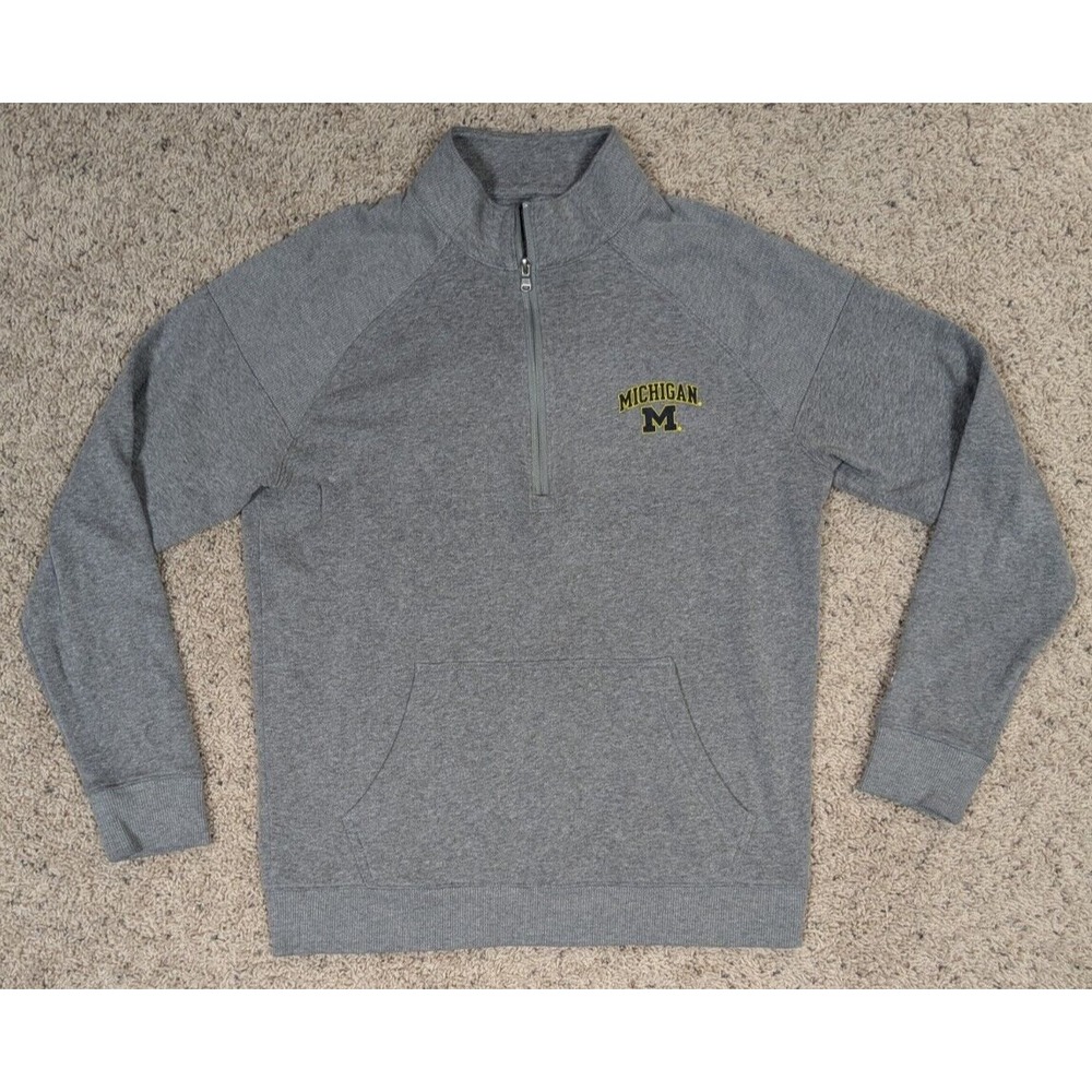 Michigan Wolverines Pullover Mens Medium Gray Champion Football Zip Sweatshirt